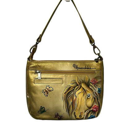 Anuschka Golden Horse Multicolor Butterflies Hand Painted Leather Shoulder Bag