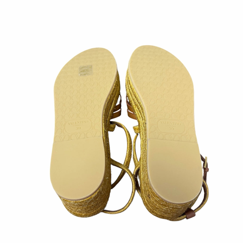 Valentino Garavani Bribri 60 Leather Platform Espadrille Sandals Brown Size US 9