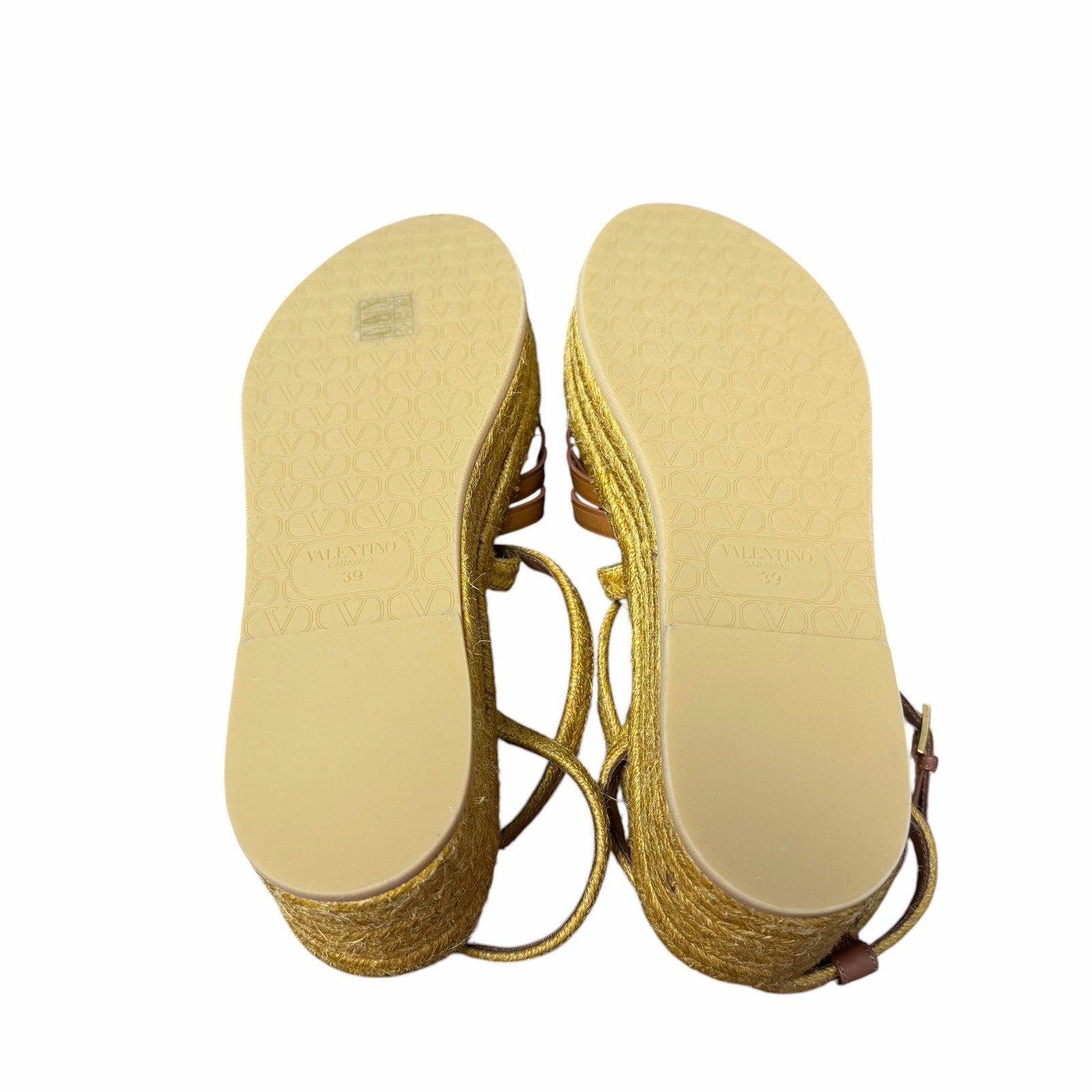 Valentino Garavani Bribri 60 Leather Platform Espadrille Sandals Brown Size US 9