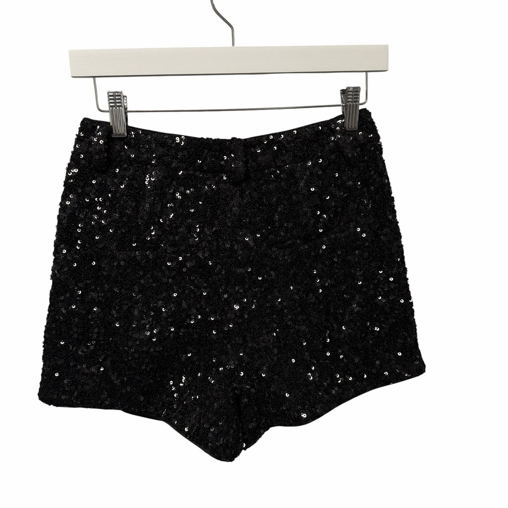 NWT Alice + Olivia Conry Sequin Cuff Short Black High Rise Womens Size 0