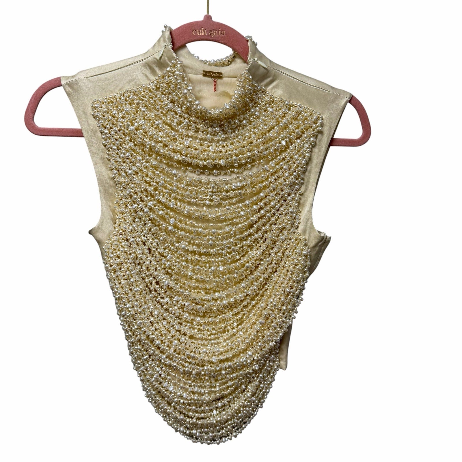 NWT Cult Gaia Taragi Top Hand Beaded Draped Pearl Embellished Womens Small