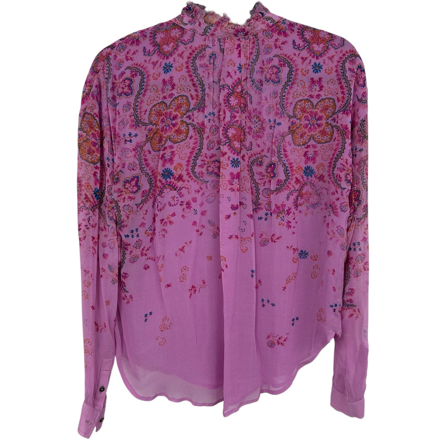 Pilcro Pink Multi Floral Print Long Sleeve Button Down Blouse Womens Medium