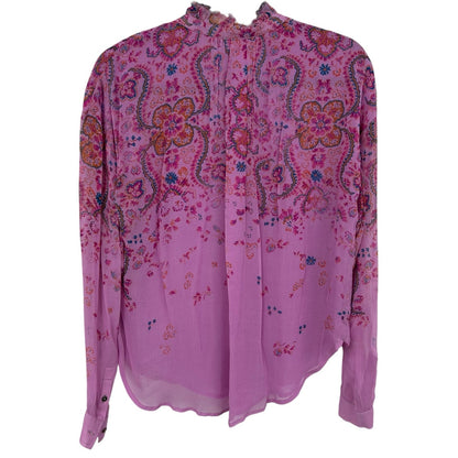 Pilcro Pink Multi Floral Print Long Sleeve Button Down Blouse Womens Medium