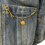 NWT Chloe High Neck Faded Indigo Chain Detail Denim Jacket Womens 36 / US 4