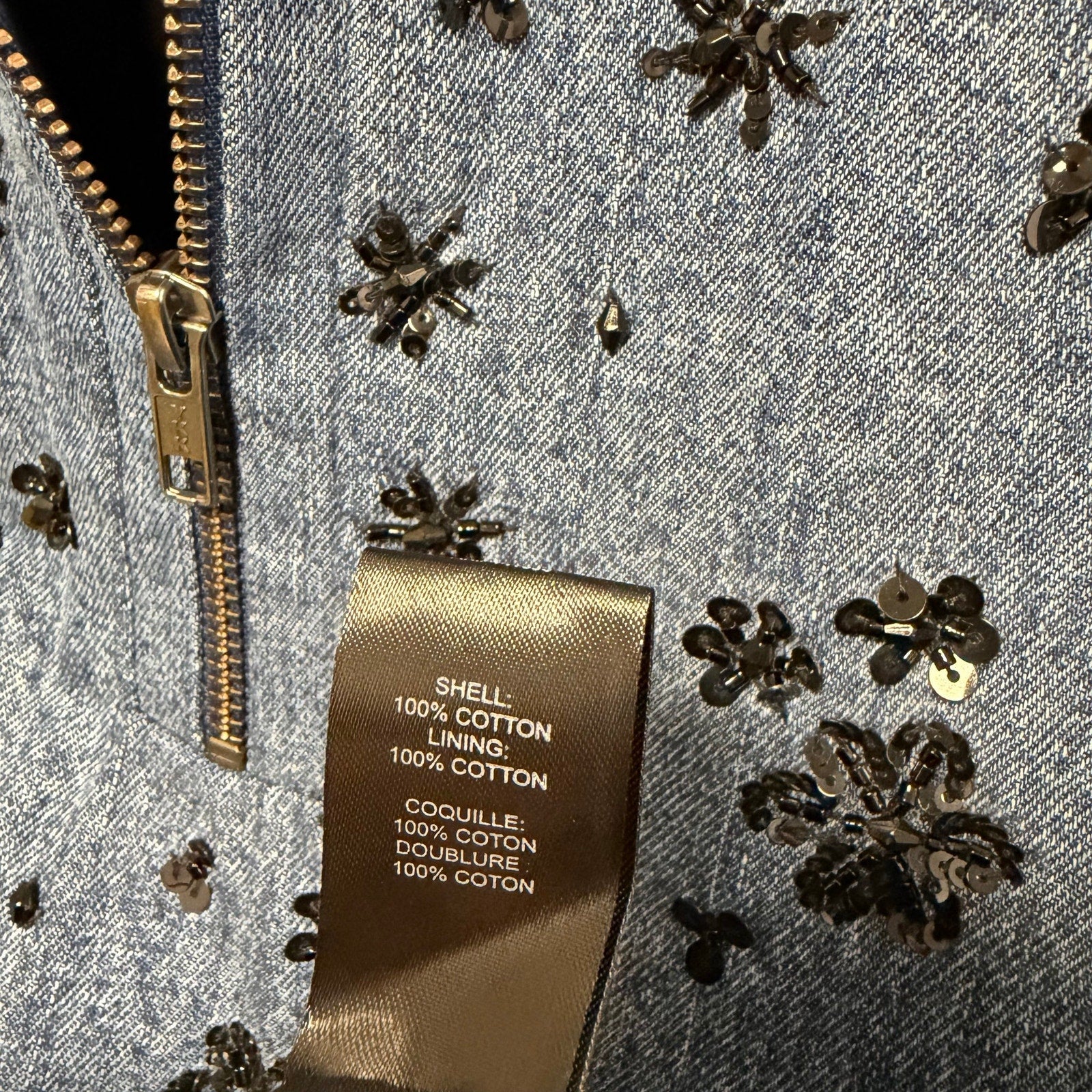 NWT Ramy Brook Rita Embellished Denim Mini Dress Blue Black Corduroy Collar XS