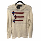 NWT The Elder Statesman Pure Cashmere Crewneck Sweater Cream Red Blue Small