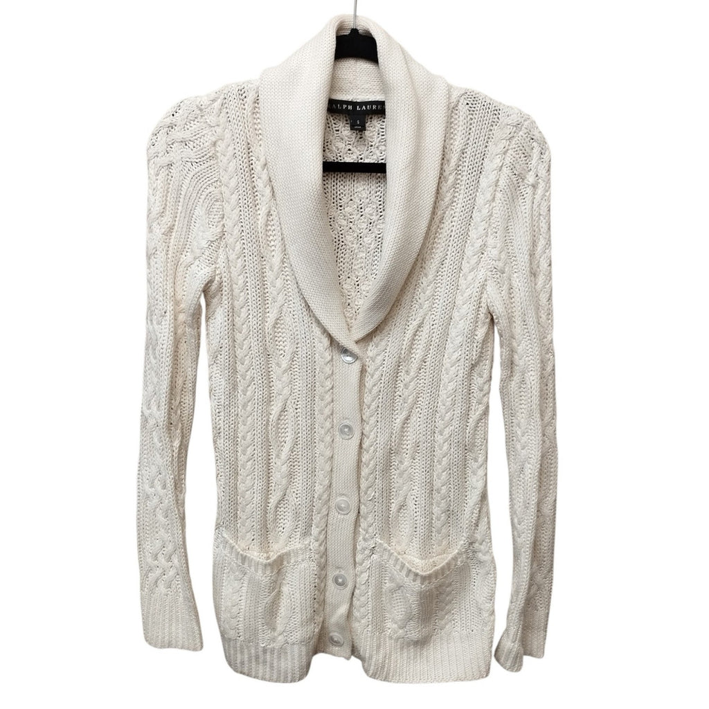 Ralph Lauren Womens Silk Shawl Collar Cable Knit Cardigan Small Preppy Old Money