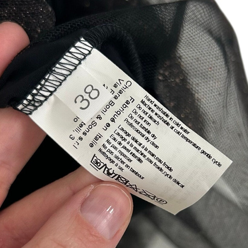 NWT Chiari Boni Black Deidre Illusion Print Bell Sleeve Top Womens 38 / US 2