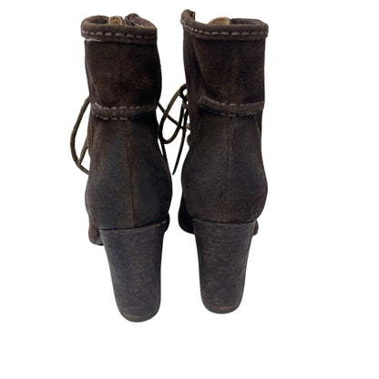 Frye Brown Suede Distressed Parker Moc Short Lace Up Ankle Boots Womens 6.5