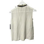 NWT Miu Miu Pure Silk Camicia Blouse Talco Black Trim Bow Accent Size 36 / US 0