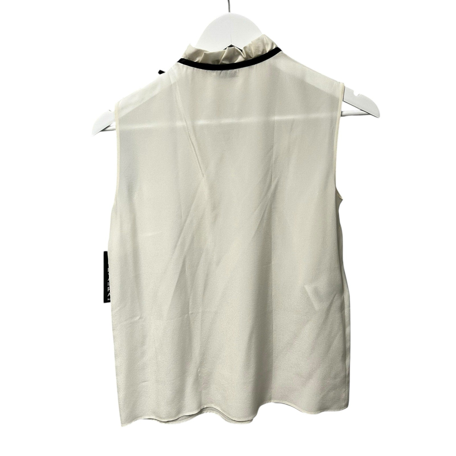 NWT Miu Miu Pure Silk Camicia Blouse Talco Black Trim Bow Accent Size 36 / US 0