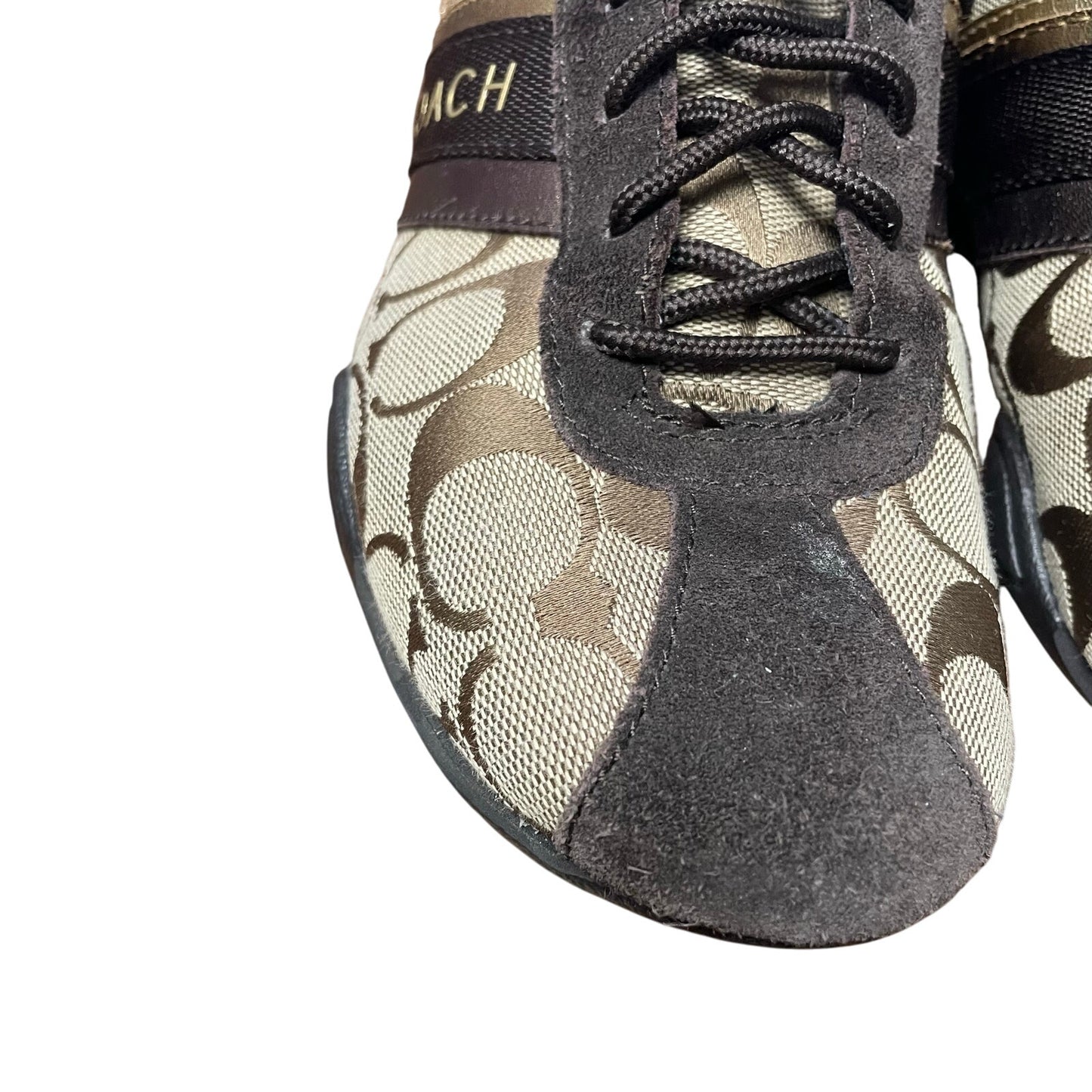 Coach Signature Canvas Logo Print Suede Trim Lace Up Jayme Sneaker Brown 7.5