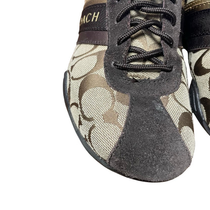 Coach Signature Canvas Logo Print Suede Trim Lace Up Jayme Sneaker Brown 7.5