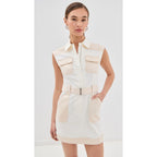 NWT Simkhai Ivory Multi Stretch Denim Esmee Belted Mini Dress Womens 2
