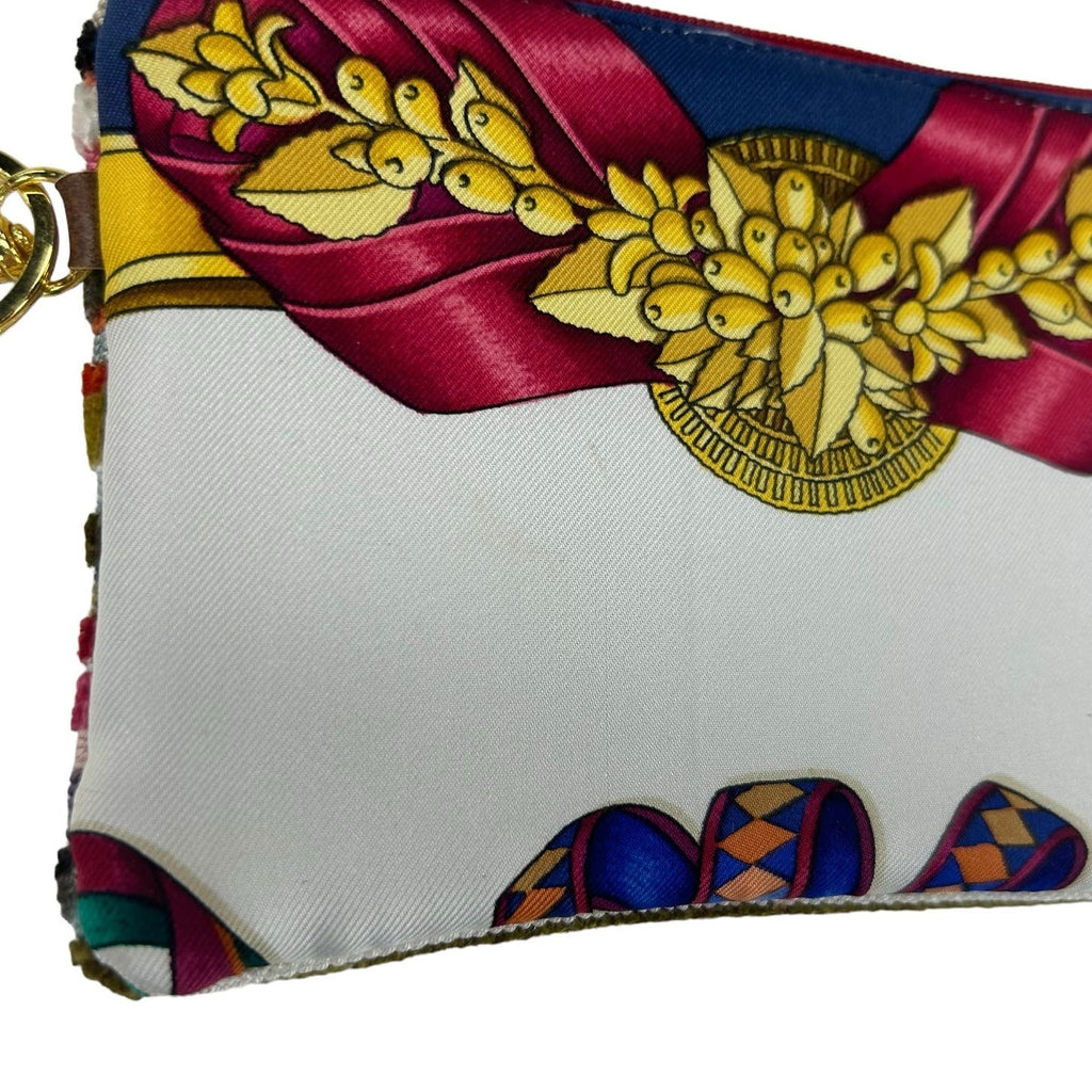 NEW Upcycled Hermes 1993 Silk Scarf Zip Up Pouch Bag Baroque Repurposed Luxury