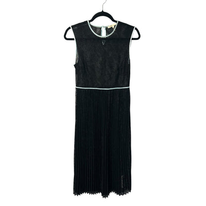 Maje Black Lace Blue Trim Pleated Sleeveless Sheer Overlay Dress Womens 2 AS IS