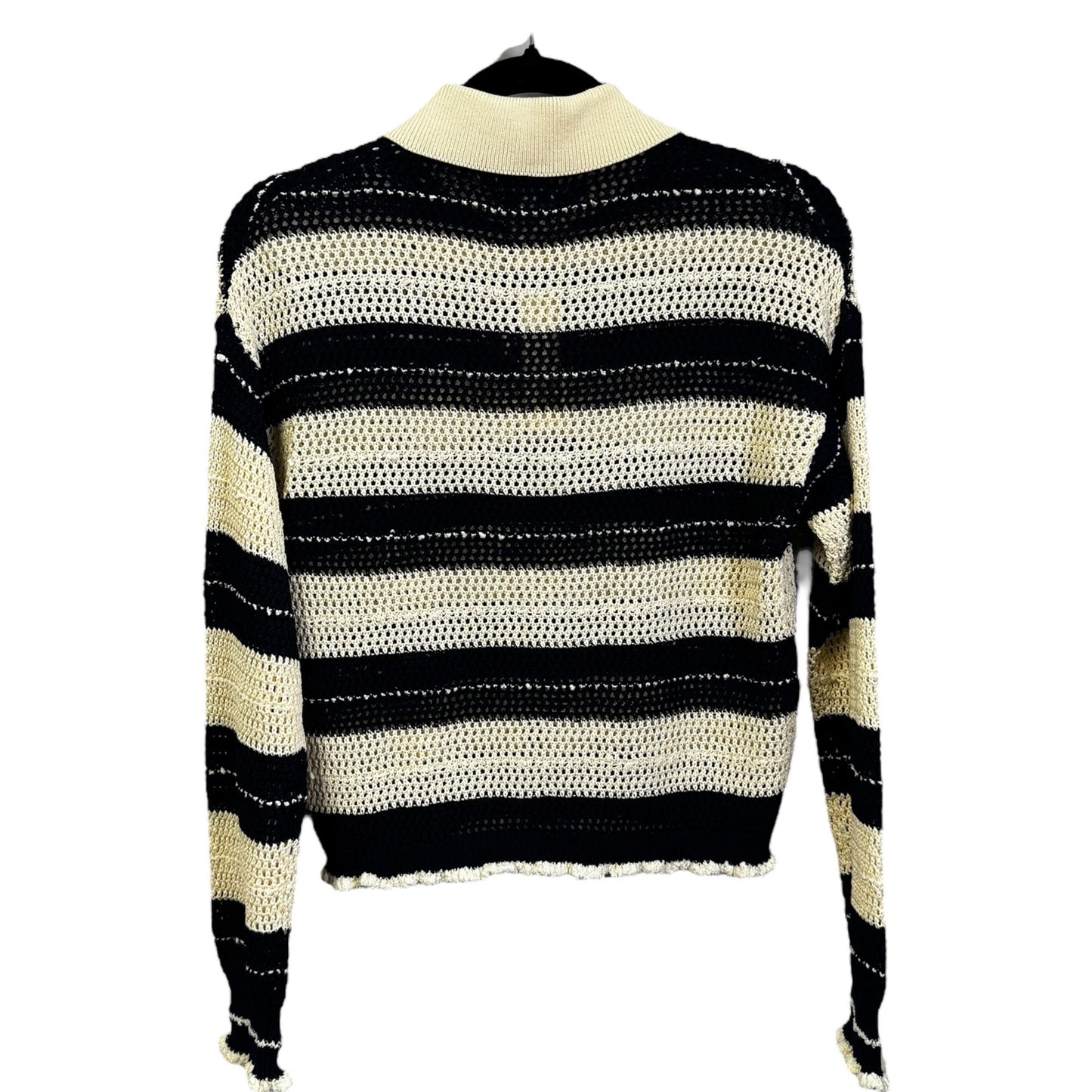 NWT Tanya Taylor Ivory Navy Long Sleeve Quinn Cotton Knit Sweater Womens X-Small
