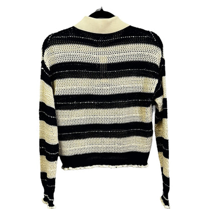NWT Tanya Taylor Ivory Navy Long Sleeve Quinn Cotton Knit Sweater Womens X-Small