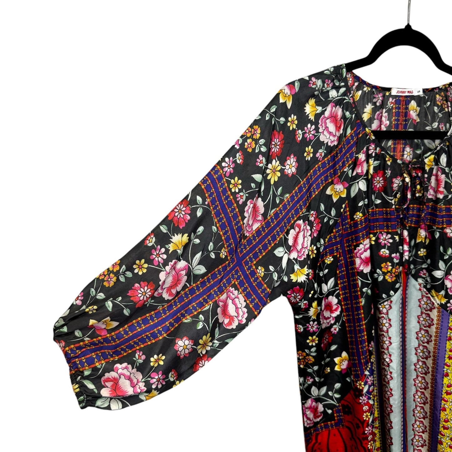 Johnny Was Lookout Electra Floral 3/4 Sleeve V Neck Silk Blouse Womens Small