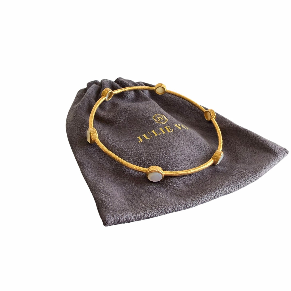 Julie Vos 24K Gold Plated Hammered Mother of Pearl Milano Bangle Bracelet