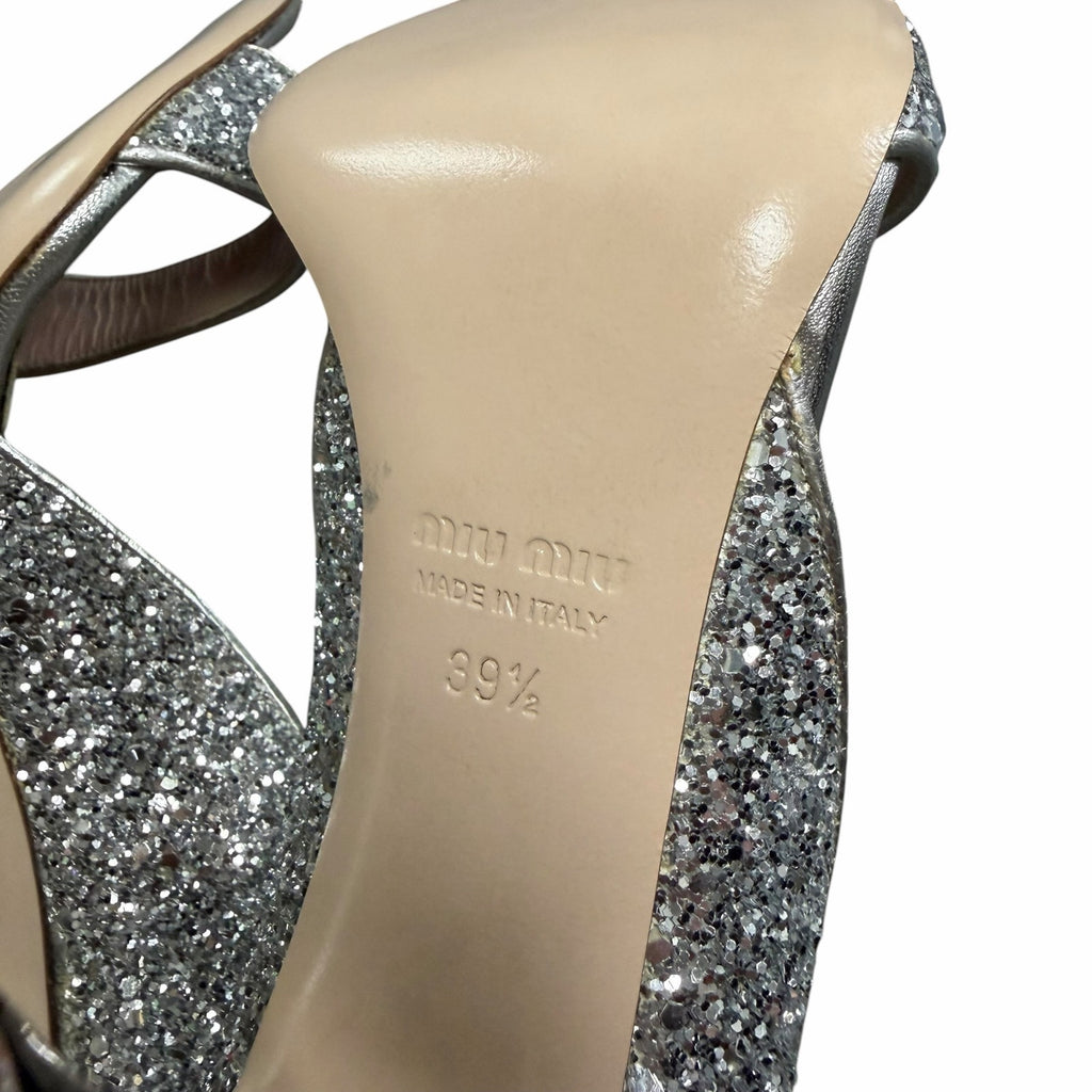 Miu Miu Swarovski Crystal Embellished Glitter Leather Sandals Size 39.5 / US 9.5