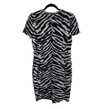 St. John Zebra Jacquard Knit Short Sleeve Knee Length Sheath Dress Womens Size 8