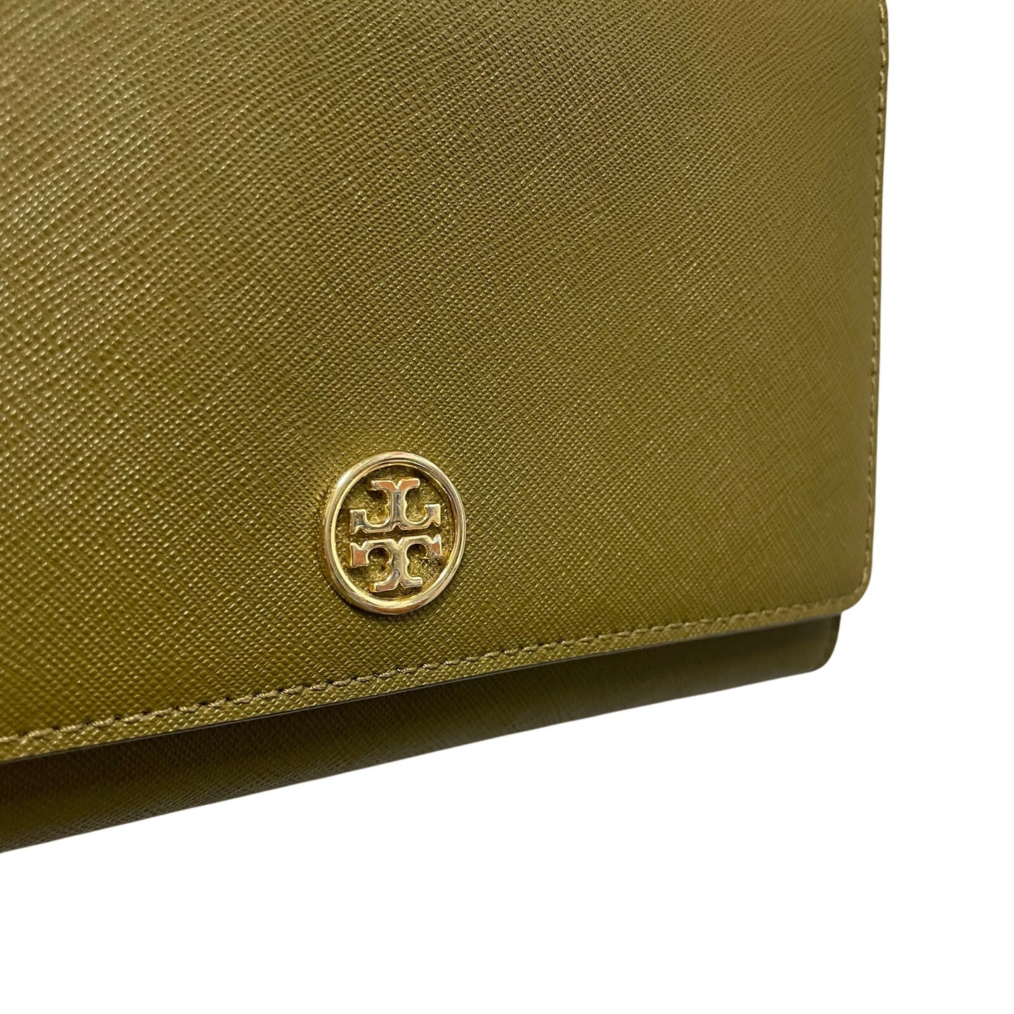 Tory Burch Convertible Gold Chain Wallet Crossbody Bag Green Leather