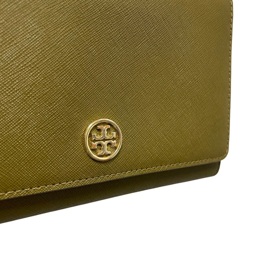 Tory Burch Convertible Gold Chain Wallet Crossbody Bag Green Leather