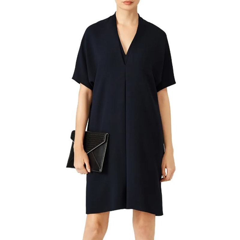 NWT Vince Coastal Crepe Elbow Sleeve Double V Dress Black Womens Small