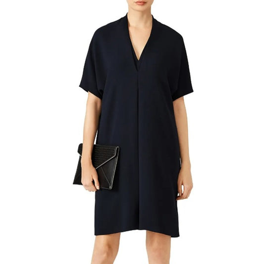 NWT Vince Coastal Crepe Elbow Sleeve Double V Dress Black Womens Small