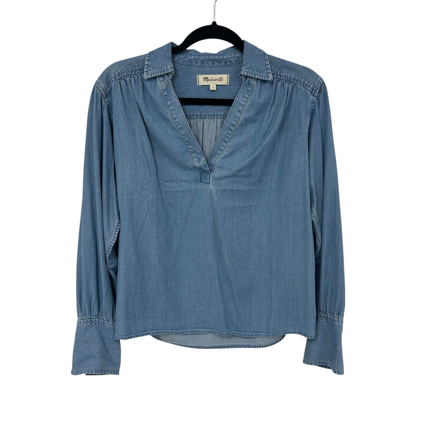Madewell Chambray Easy Y-Neck Button-Up Collared Shirt in Ritch Wash Womens XS