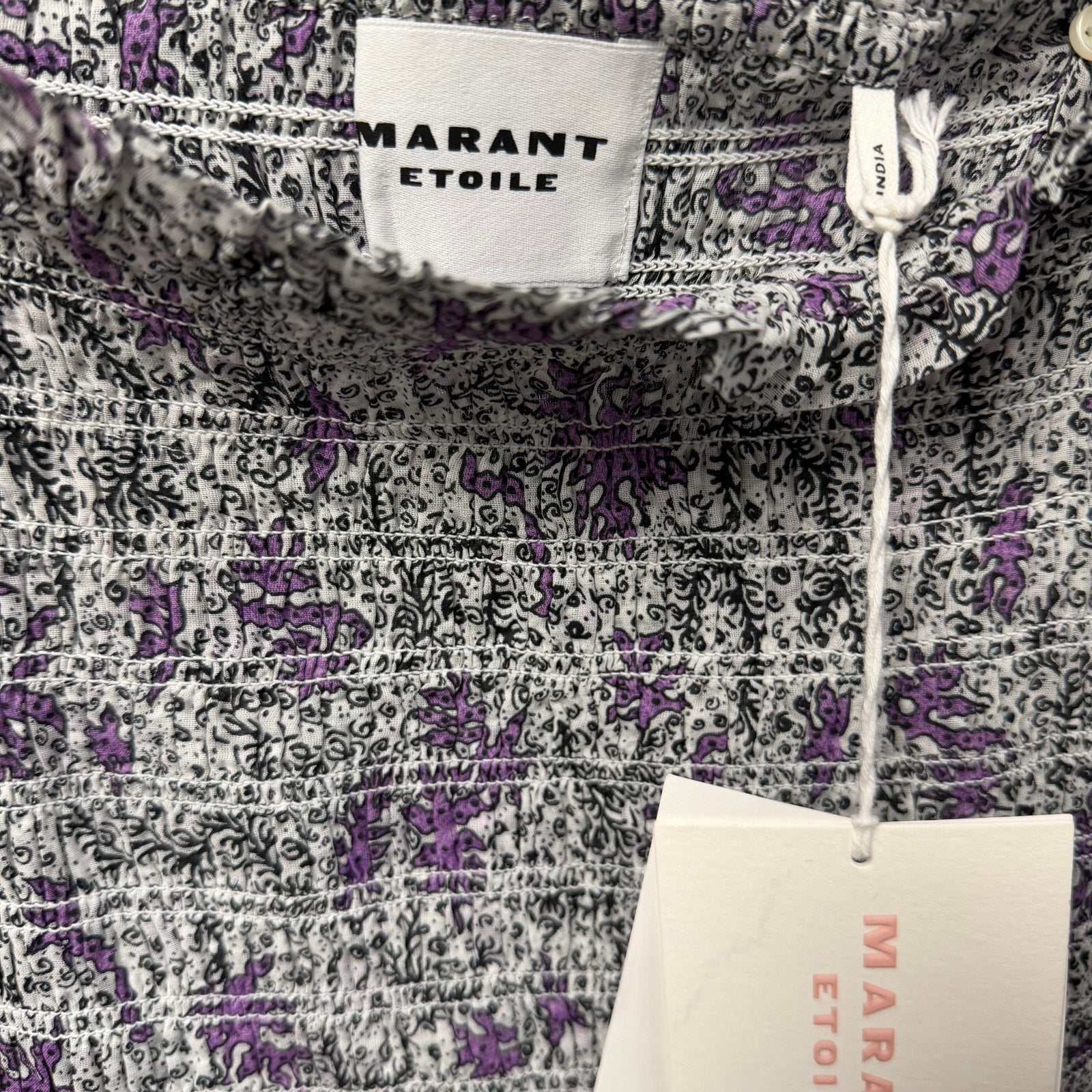 NWT Isabel Marant Etoile Anka Shirred Convertible Mini Dress Ecru Lilac US 4