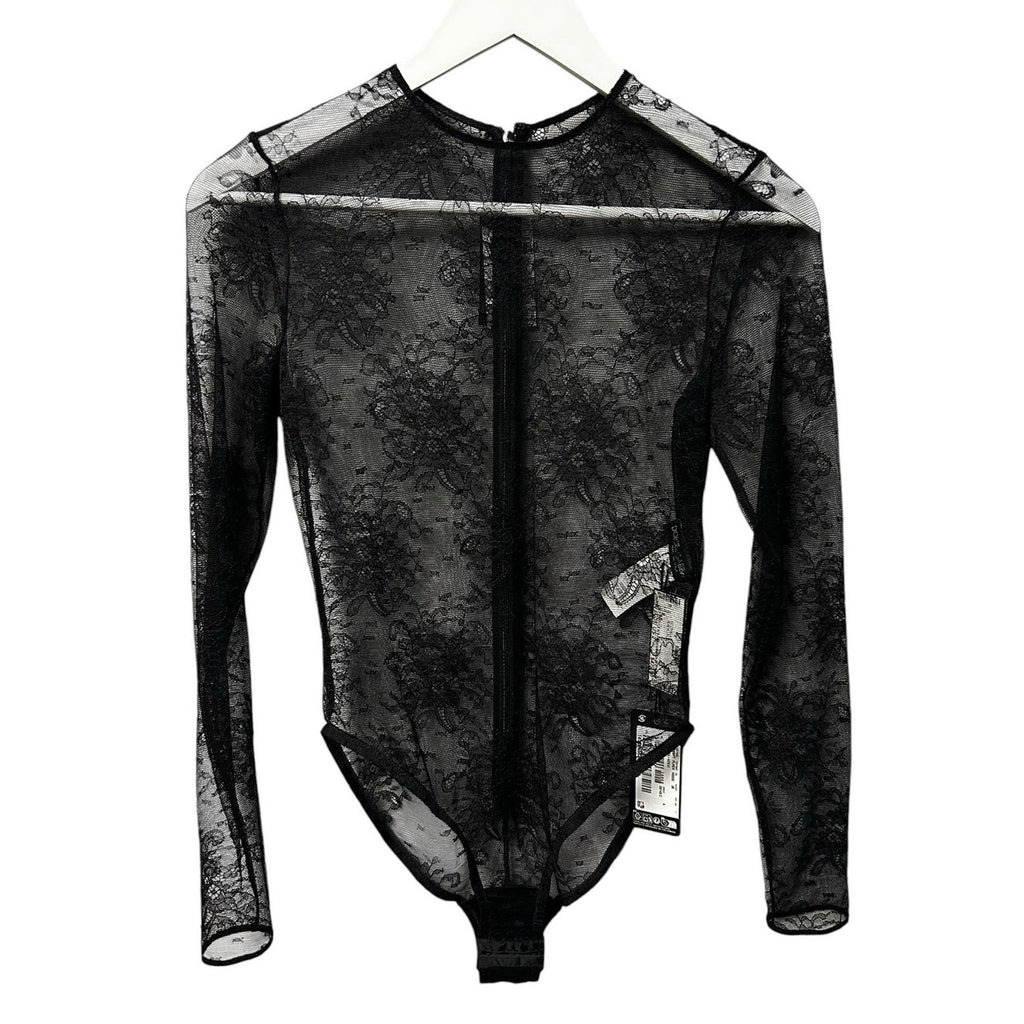 NWT Dolce & Gabbana Black Chantilly Lace Long Sleeve Bodysuit Womens 38 / US 2