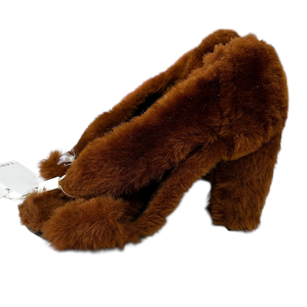Jil Sander Brown Faux Fur Open Toe Pump Heels Womens 36 / US 6