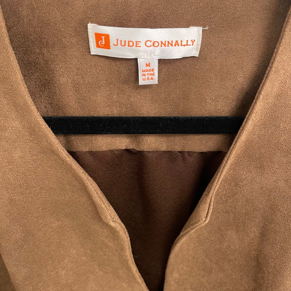 Jude Connally Kerry Faux Suede V Neck Side Pocket Shift Dress Brown Size Medium