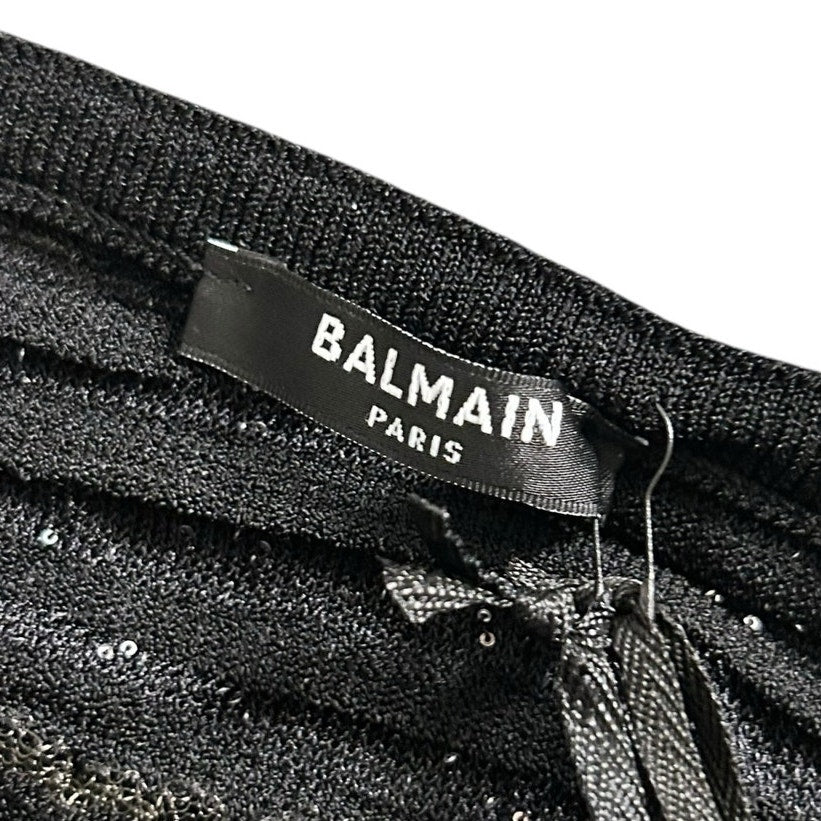 NWT Balmain Paris Black Asymmetric Sequined Mini Bodycon Dress Womens 36 / US 4