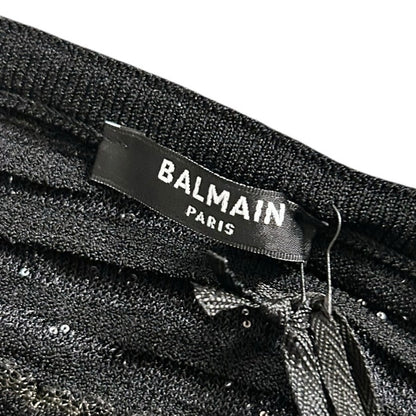 NWT Balmain Paris Black Asymmetric Sequined Mini Bodycon Dress Womens 36 / US 4