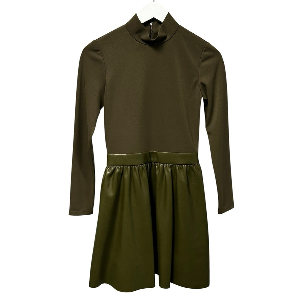 Alice + Olivia Green Chara Vegan Leather Turtleneck Mini Dress Womens 4