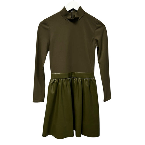 Alice + Olivia Green Chara Vegan Leather Turtleneck Mini Dress Womens 4