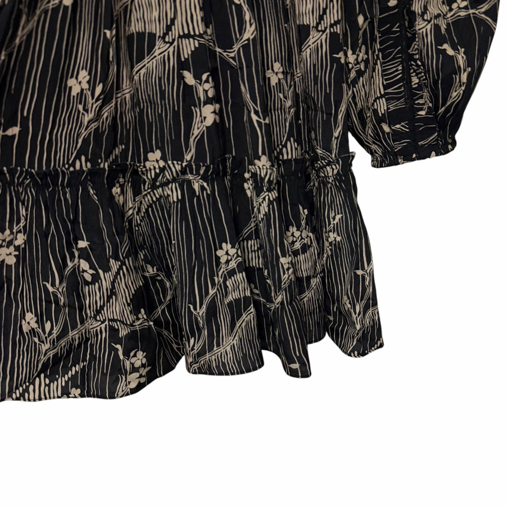 Sea New York Sunniva Mini Dress Black Beige Floral Print Size XS Boho Neutral