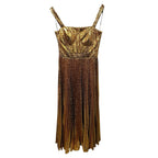NWT SemSem Pleated Gold Sequin Embellished Sleeveless Tulle Gown Womens 4