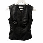 Alexander McQueen Seamed Leather Sleeveless Zip Up Vest Black Womens 36 / US 0