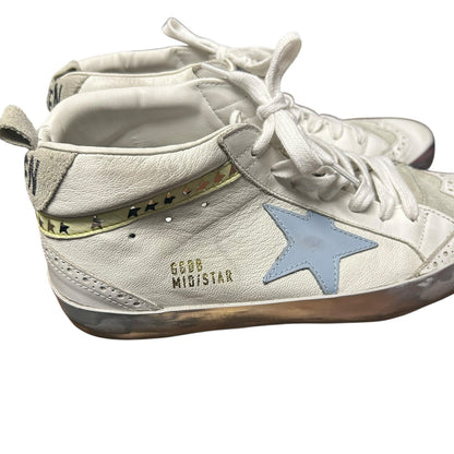 Golden Goose Mid Star Ice Blue Mixed Leather Lace Up Sneakers Womens 39 / US 9