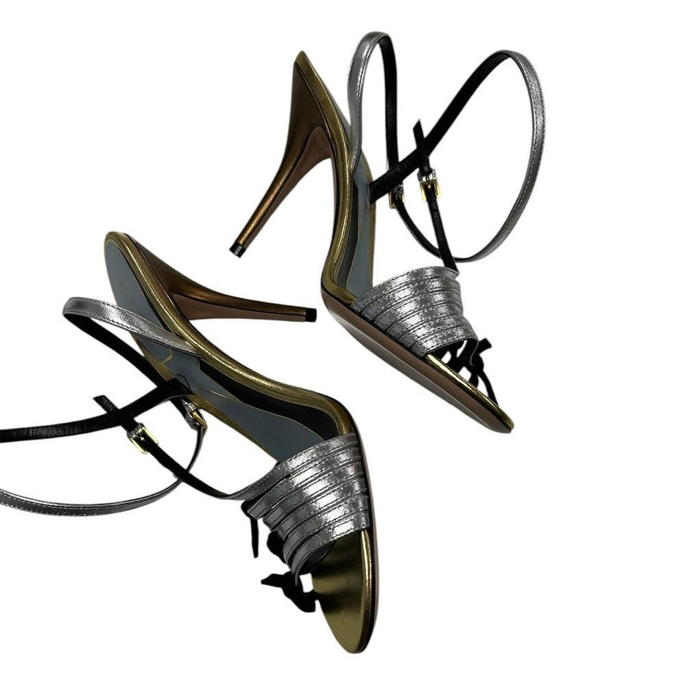 Valentino Garavani Gold Silver Black Nodine 100mm Sandals Womens 39 / US 9