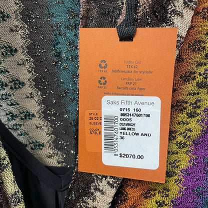 NWT Missoni Stripe Twist Front Raschel Mesh Maxi Dress Multicolor IT 36 / US 0