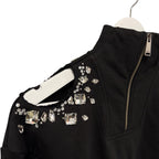 NWT Area Embellished Crystal Cluster Cutout Zip Sweatshirt Black XS Grunge Glam