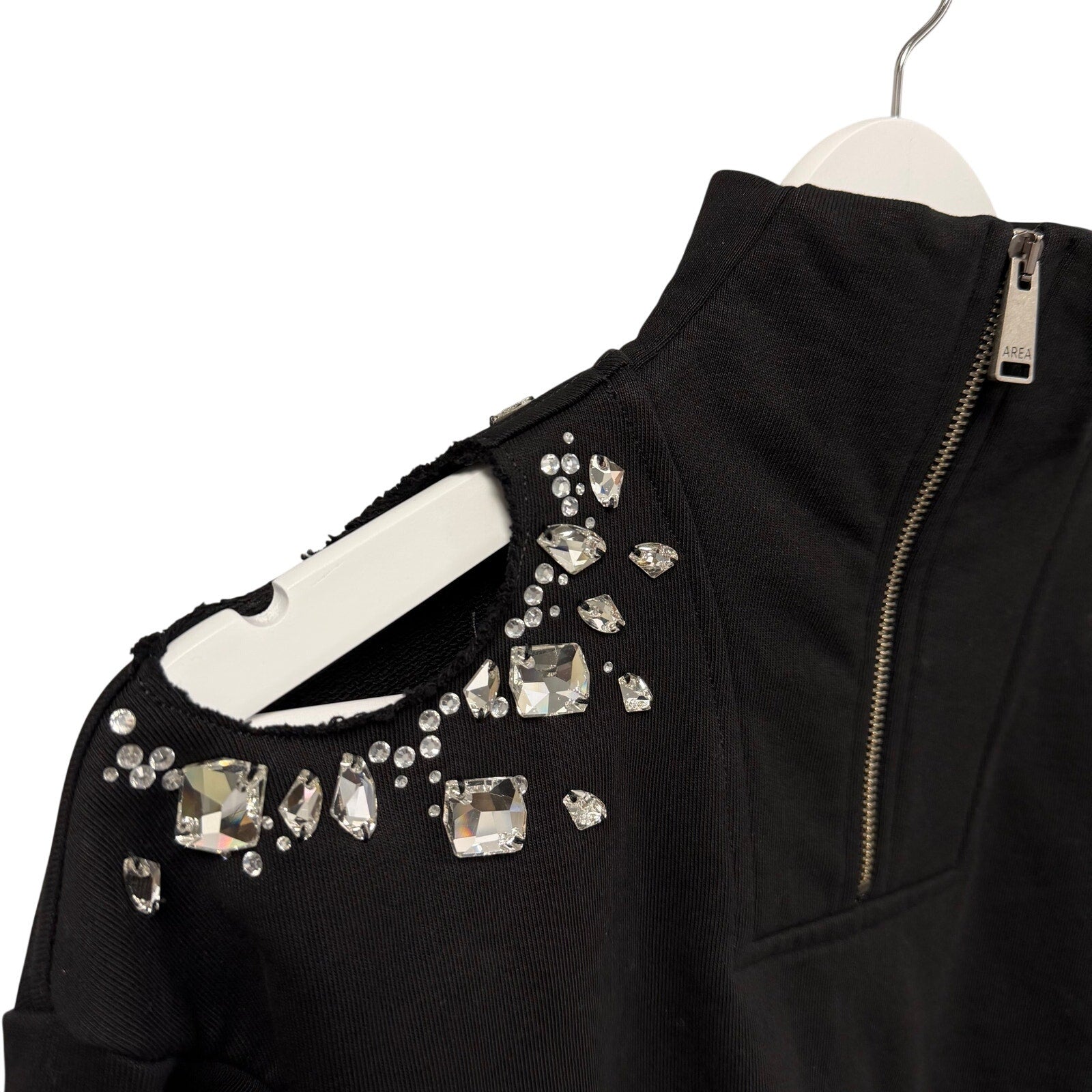 NWT Area Embellished Crystal Cluster Cutout Zip Sweatshirt Black XS Grunge Glam