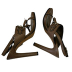 Gucci Brown Leather Horsebit Tassel Emily Slingback Heels Womens 37.5 / US 7.5