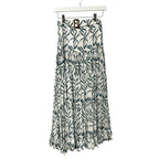 Alexandra Miro Blue White Printed Belted Tiered Viscose Midi Skirt Womens XS