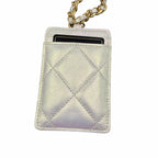 Chanel Quilted Iridescent Calfskin Card Holder On Chain White Luxury Designer